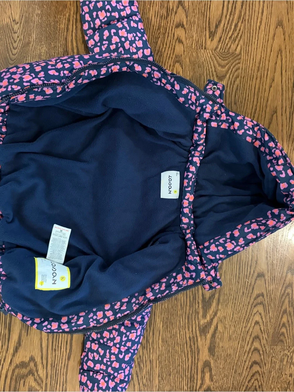Kids Hooded Puffer Jacket in Navy with Pink Leopard Print! Never worn!